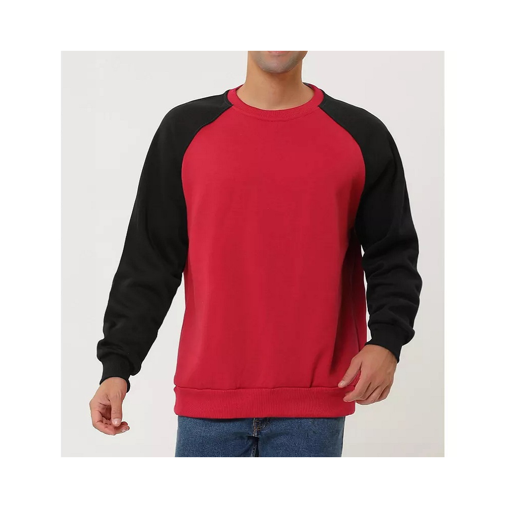 Color Block Sweatshirt Crewneck Raglan Long Sleeve Red Black Unisex