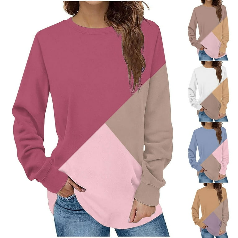 Color Block Sweatshirt for Women Casual Pullover Tops Long Sleeve Lightweight Sweatshirt Hoodies without Hood Sweater Trendy Ladies Tops and Blouses Tunics Winte Fall Fashion 2024 Clearance Walmart ...