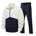 thumbnail image 1 of Color Block Sweatsuit for Men Stand Collar Zipper Up Tops Long Pants Sweatshirt and Sweatpants Set Gym Sports Set Dark Blue L, 1 of 3