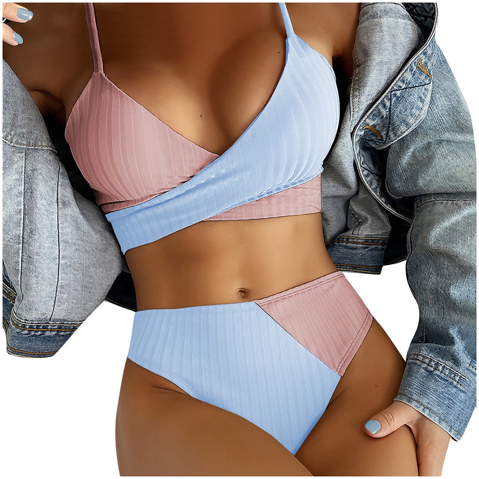 Color Block Ribbed High Waist Crop Bikini Two Piece Swimsuit – Rose  Swimsuits