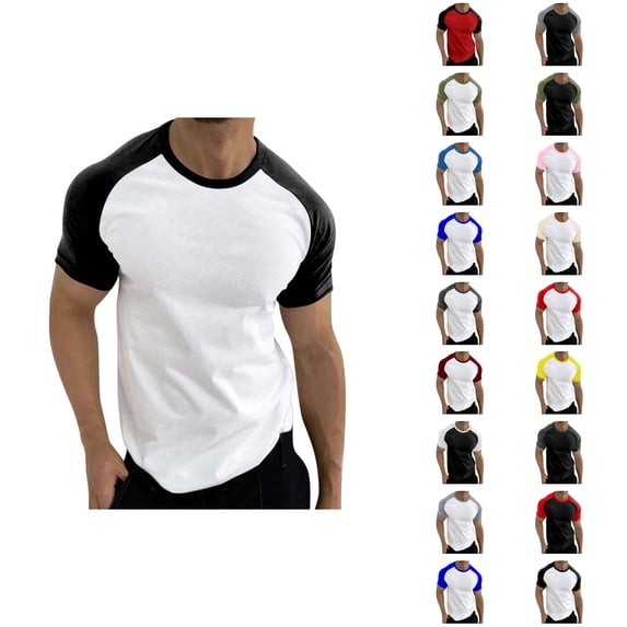 Color Block T Shirts for Men 2026 Summer Casual Short Raglan Sleeve Crewneck Tee Shirt