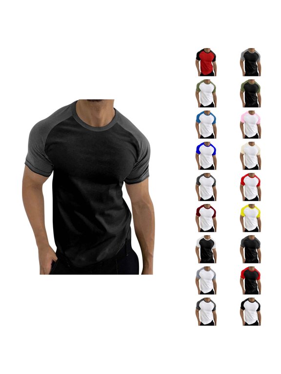 Color Block T Shirts for Men 2026 Summer Casual Short Raglan Sleeve Crewneck Tee Shirt