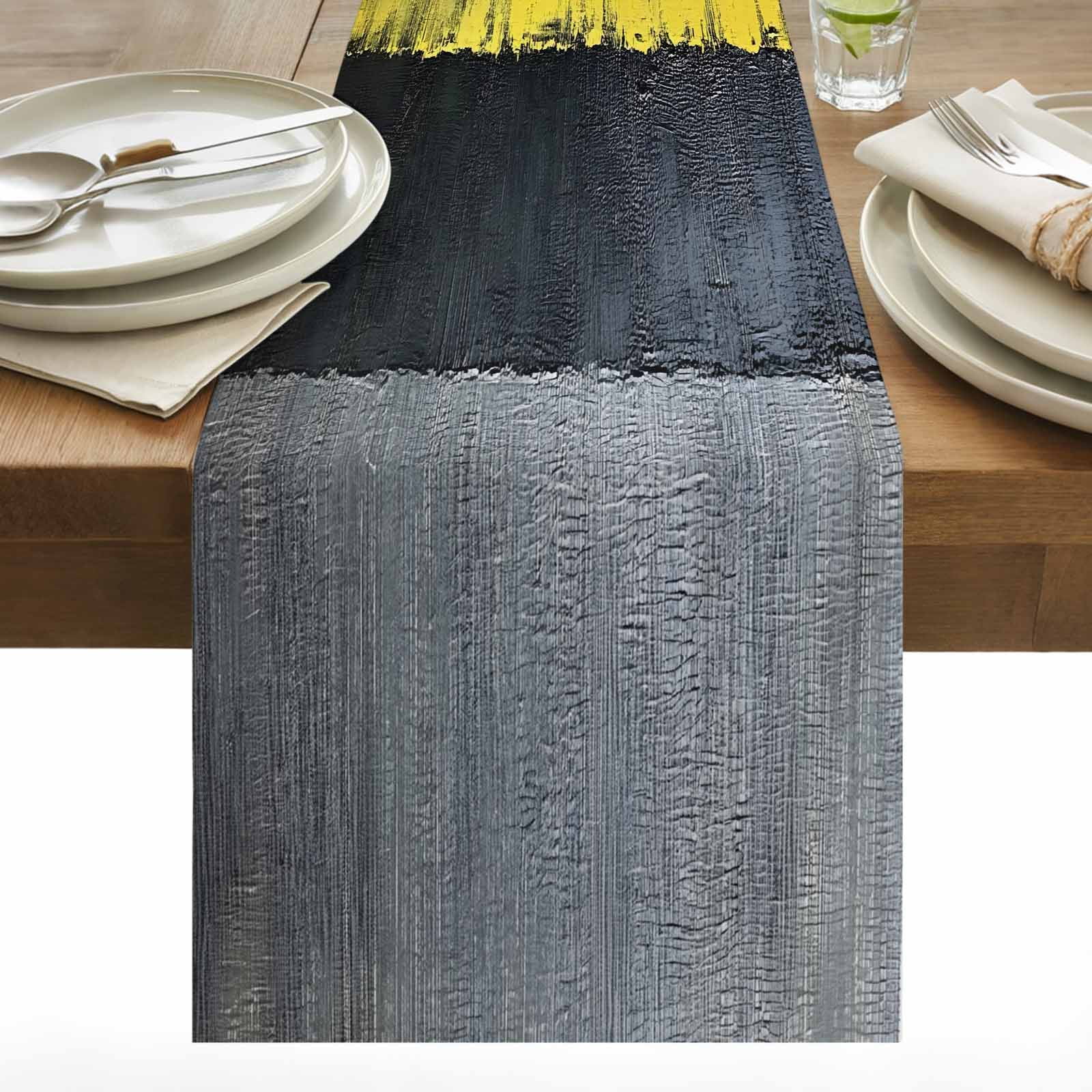 Color Block Table Runner 13x36 inch Black Yellow Cotton Linen Dining ...
