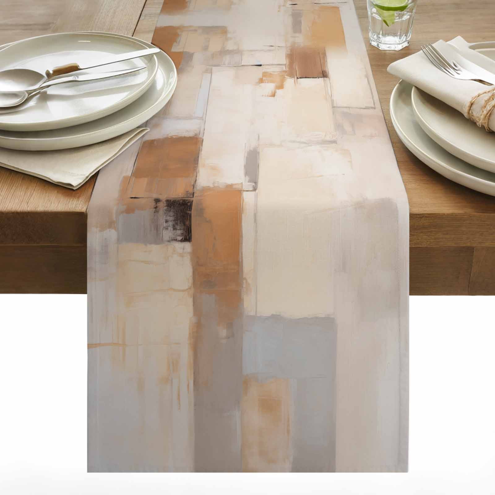 Color Block Table Runner 13x90 inch Brown Watercolor Geometric Art ...