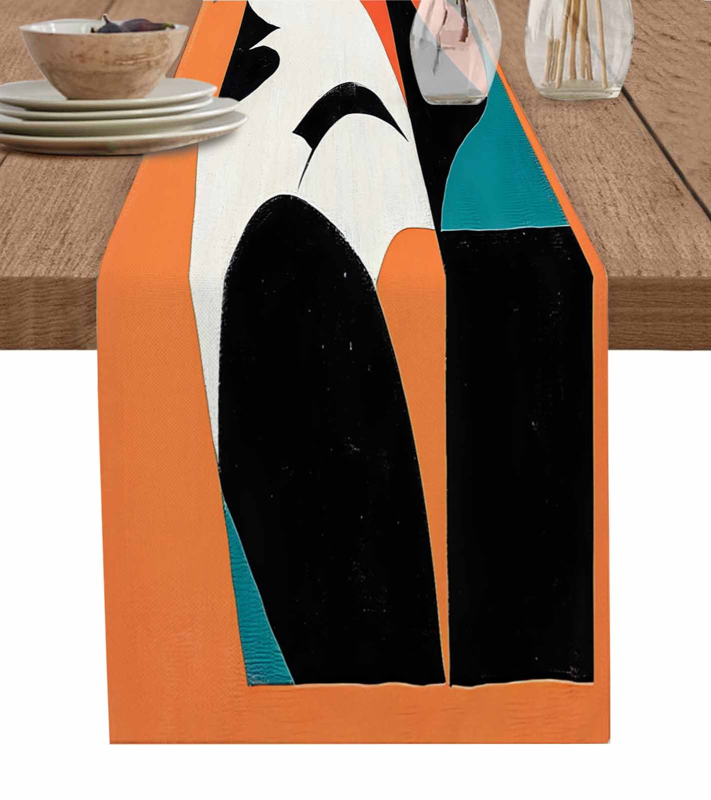 Color Block Table Runner 72 Inches, Orange Teal Black Contemporary ...