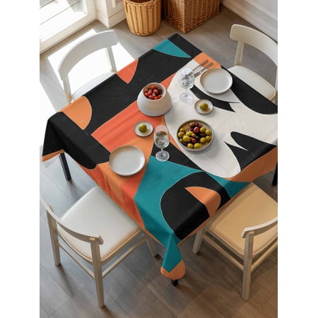 Color Block Tablecloth Square Table Cloth 54x54,Waterproof Outdoor Table Cloth Covers Decorative Table Protector,Orange Teal Black Contemporary Abstract Washable Table Cover for Kitchen Dinning Party