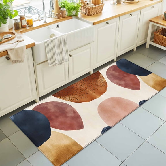 Color Block Terracotta Aesthetic Rectangle Rug 2'x6' Minimalist Abstract Geometric Washable Area Rugs for Living Room Bedroom Entryway Non Slip Entrance Door Mat Indoor Floor Carpet