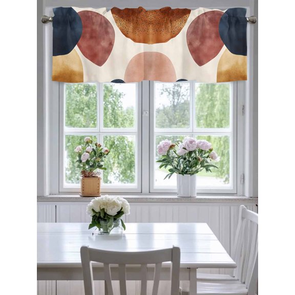 Color Block Terracotta Aesthetic Valances for Windows,Kitchen Valance Rod Pocket Short Curtain,Minimalist Abstract Geometric Valance Curtain Window Valances for Bedroom Living Room 42"x18"