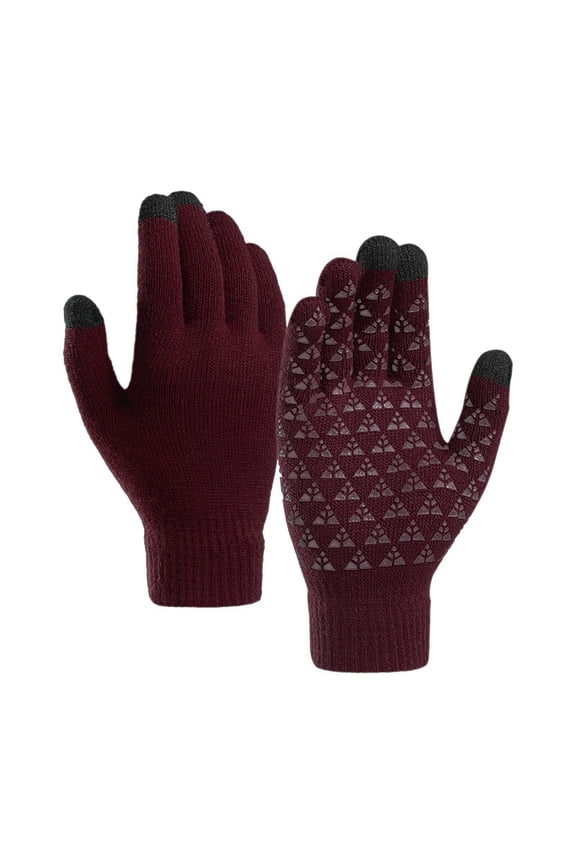 Color Block Touch Screen Gloves, Elastic Knitted Warm Gloves, Winter Outdoor Hand Cover, Unisex Flexible Cold Resistant Full Finger Gloves for Commute Phone Use Outdoor Activity,Red