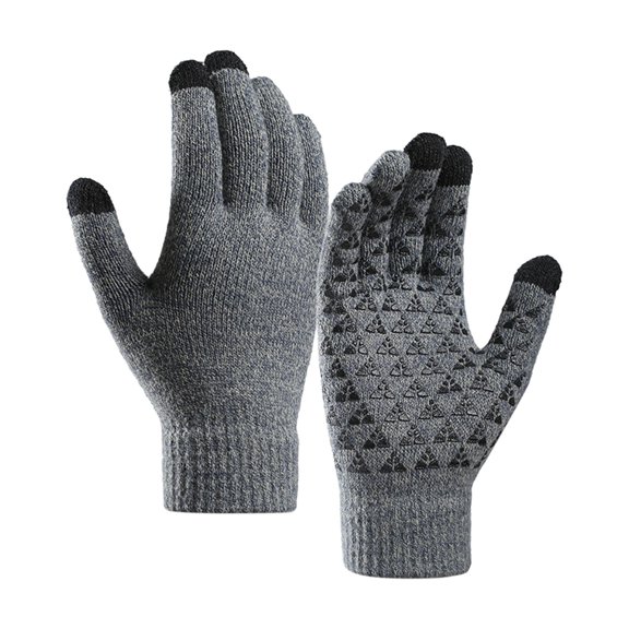 Color Block Touch Screen Knit Gloves,Winter Elastic Thermal Texting Hand Warmers,Unisex Offset Print Cold Resistant Hand Covers,Thick Lined Wind Block Outdoor Riding Sports Gear,Grey