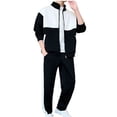 thumbnail image 1 of Color Block Tracksuit Sets for Men Full Zip Stand Collar Casual Jackets Running Athletic Sportswear 2 Piece, 1 of 7