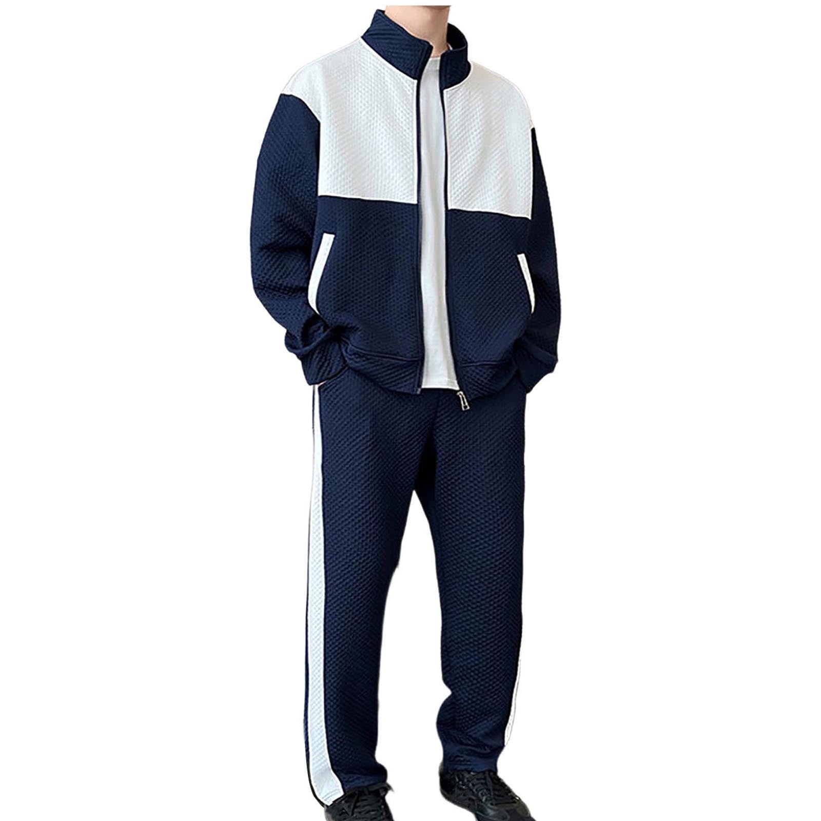 Color Block Tracksuit Sets for Men Full Zip Stand Collar Casual Jackets ...