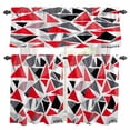 thumbnail image 1 of Color Block Triangle Kitchen Curtains Valances and Tiers Set of 3 Red Black Stitching Tier Curtains and Valance with Rod Pocket for Small Windows, 27.5"x24", 1 of 9