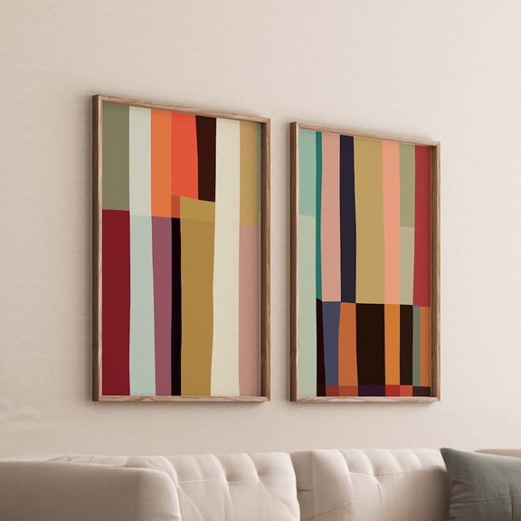 Color Block Wall Art Modern Abstract Print Set in Bold Tones Set 2 Stretched Canvas 16x24