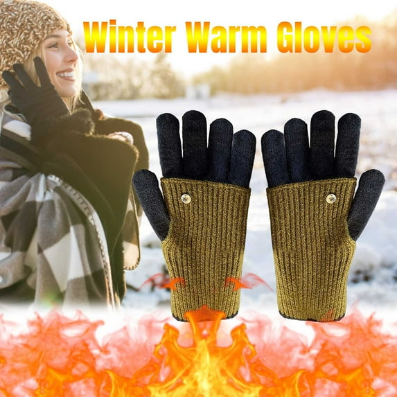 Color Block Winter Knit Gloves - Women's Warm Wool Touchscreen Mittens, Cold-Weather Cycling Gloves Two-Tone Outdoor Fashion Accessories