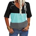 thumbnail image 1 of Color Block Women Short Sleeve V Neck Summer Casual Striped Shirt Tops, 1 of 2