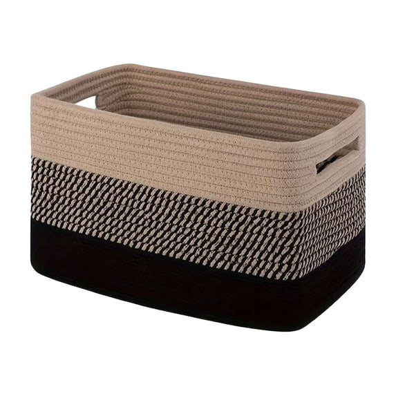Color Block Woven Storage Basket, Cotton Linen Organizer Bin for Closet Shelf Laundry Snacks, Multicolor