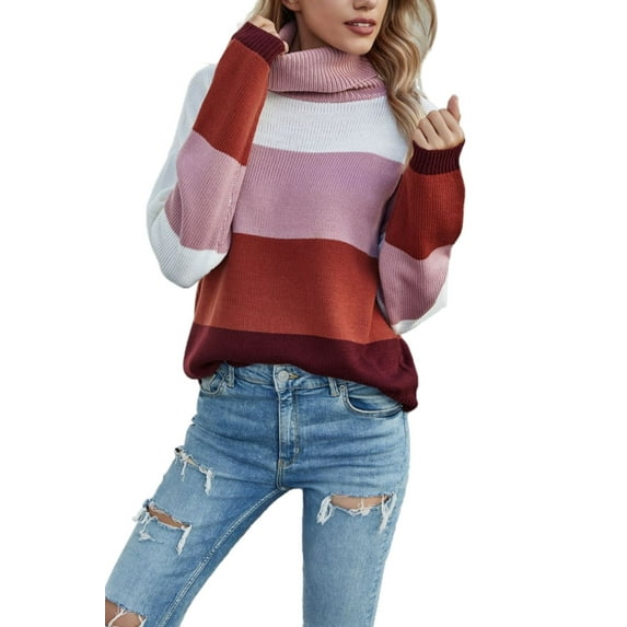 Color Blocked Cozy Sweater Pink Small