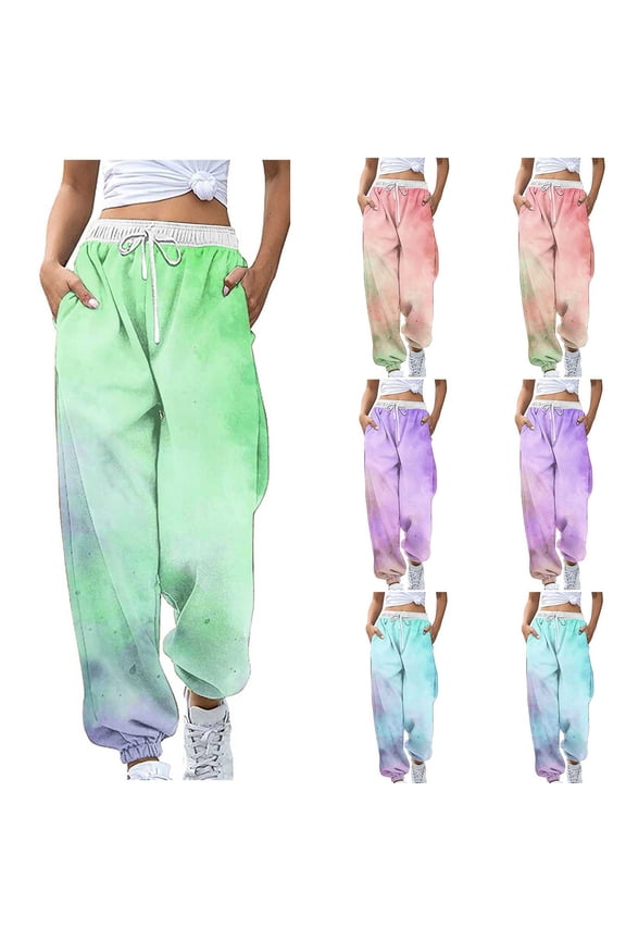 Color Blocked Drawstring Pants Women Fashion Printed Trousers Lounge Pants Casual Streetwear Aesthetic Gifts for Women | CSEONE,Purple XL
