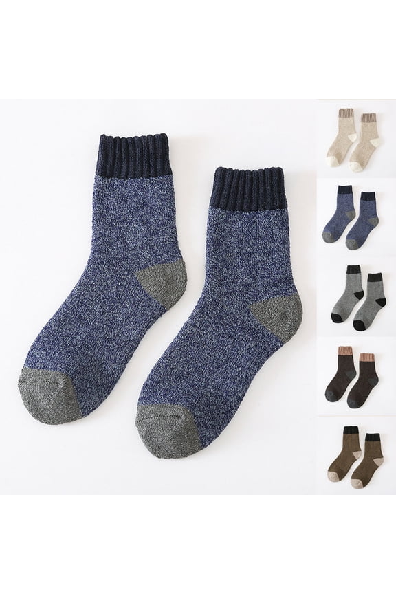 Color Blocked Mid Calf Socks Fashion Fall New Style Color Blocked Thiced Warm Comfortable Men's Socks Coffee One Size