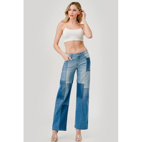Color Blocked Patch Me up Combo Wide Leg Jean