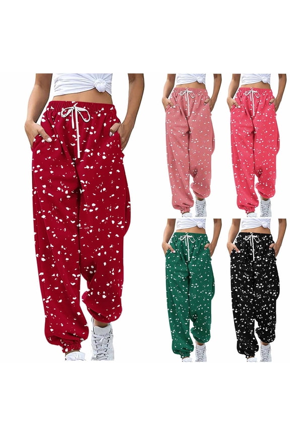Color Blocked Printed Drawstring Pants Women Fashion Casual Loose Fit Trousers Lounge Pants Streetwear Aesthetic Gifts for Women | CSEONE,Hot Pink XL