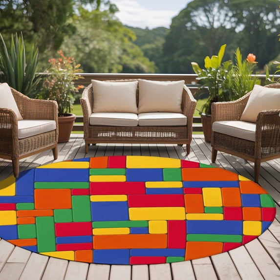 Color Blocks 8ft Round Rug for Open Concept Living Room Seating Zone ...