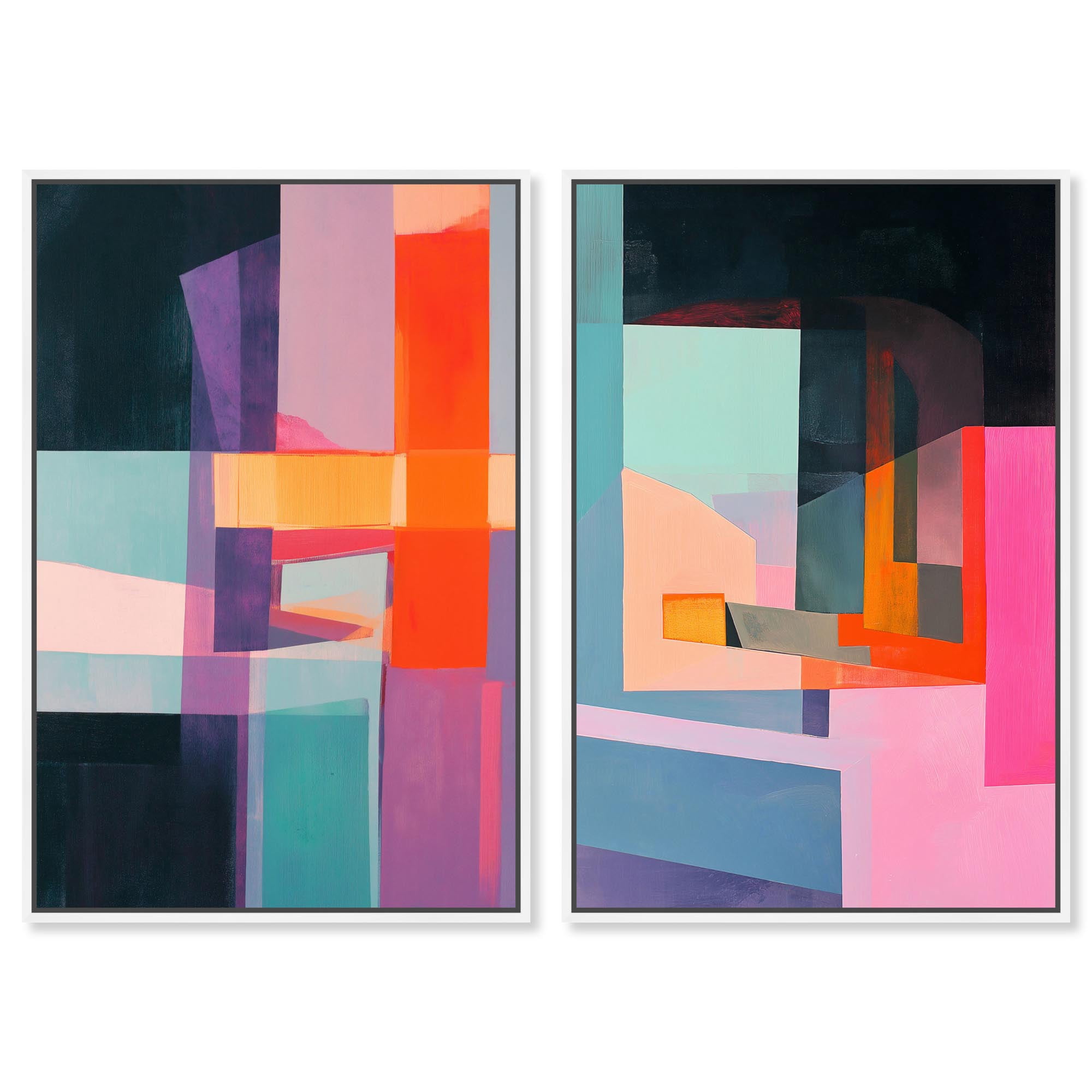Color Blocks Diptych Canvas Print Colorful Wall Decor Set by Art Remedy ...
