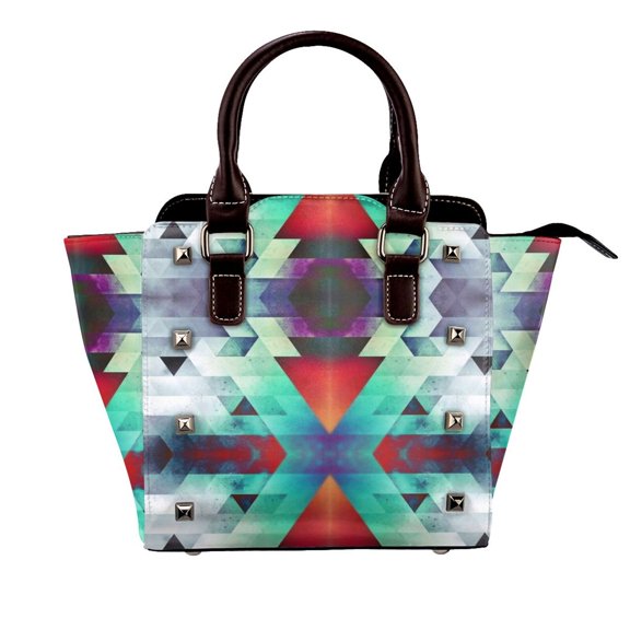 Color Blocks Rivet Fashion One-Shoulder Women's Handbag Tote Bag