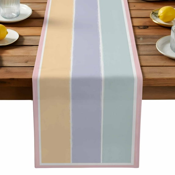 Color Blocks Table Runner, Light Green Purple Yellow Stripes Simple ...