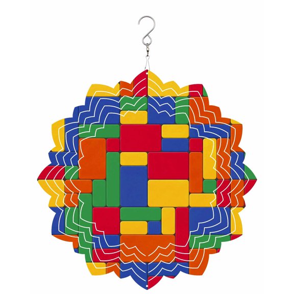 Color Blocks Wind Spinner for Garden Yard 8In, Green Blue Red Yellow Orange Geometric Abstract 3D Stainless Steel Kinetic Hanging Wind Spinners Rustproof Outdoor Decor for Lawn Patio Home