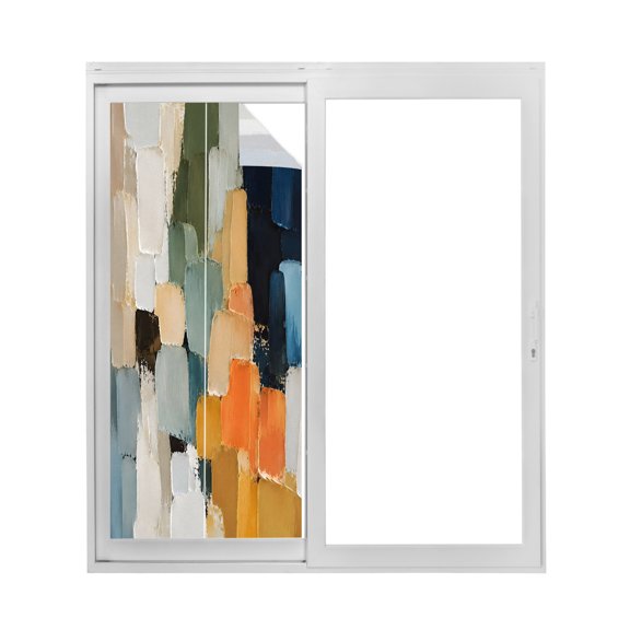 Color Blocks Window Privacy Film Oil Painting Texture Orange Beige Blue Green Patches Decorative Glass Window Film UV Blocking Static Cling Non-Adhesive Sticker Covering 19.6 x 39.3 inches