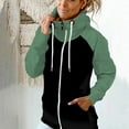 thumbnail image 1 of Color Bloeck Stripe Drawstring Pullover Pile Neck Casual Hoodie Sweatshirt for Women Fuzzy Tunic Outwear Tops with Pocket Green Jacket Coat Women Size X-Large, 1 of 6