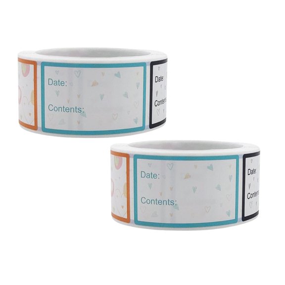 Color Border Jar Label Stickers, Writable Date Contents Tags for Pantry Storage, 2 Rolls C