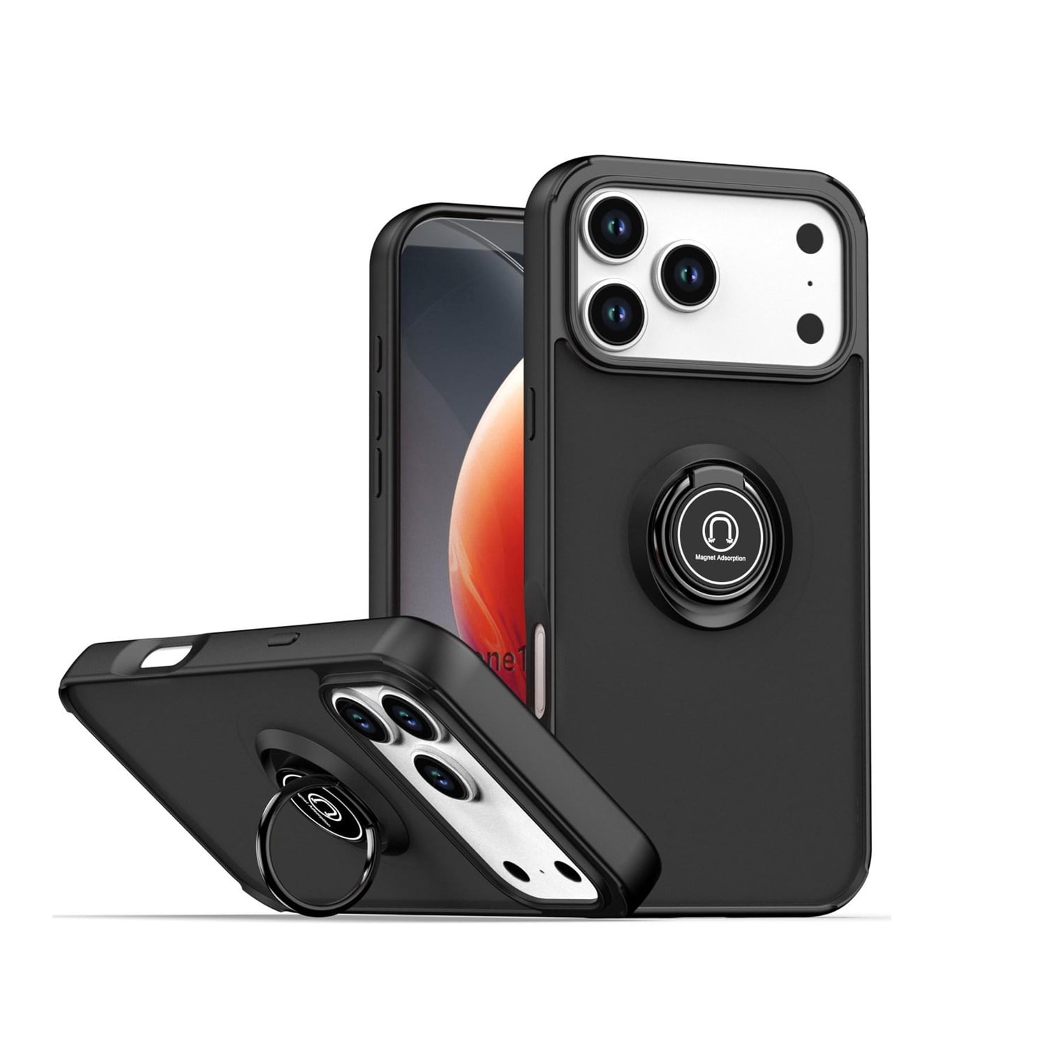 Color Border Shockproof Case with Ring Stand for iPhone 17 Pro Max - Black