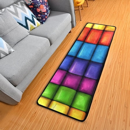 Color Box Pattern Elegant Area Rug 72" x 24" Non-Slip Polyester with Cotton Padding