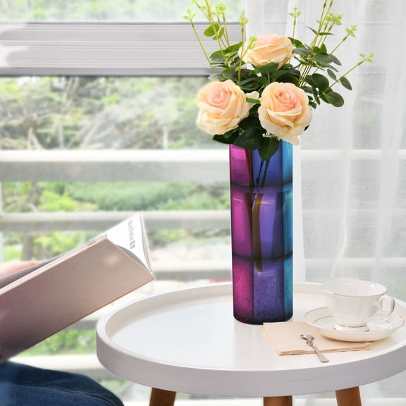 Color Box Pattern Plastic Vase 11.8'' x 3.9'' Transparent Non Breakable Decorative for Family