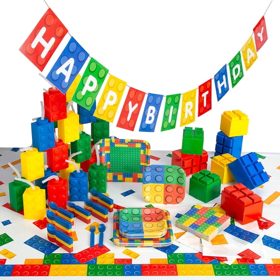 Color Brick Tableware Kit for 24 Guests, Party Supplies, Birthday, 164 Pieces