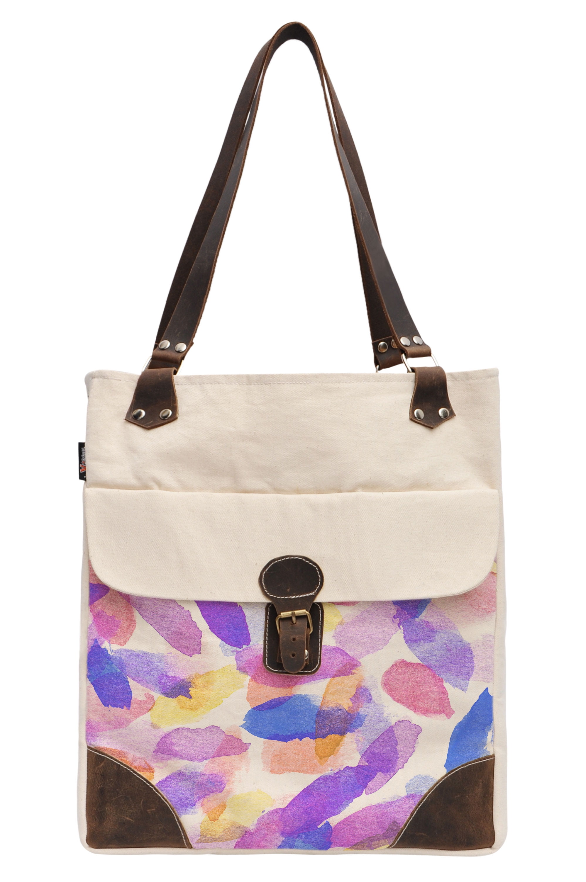 Color Brush Strokes Beige Printed Canvas Leather Handle Shoulder Bags  WAS_50 
