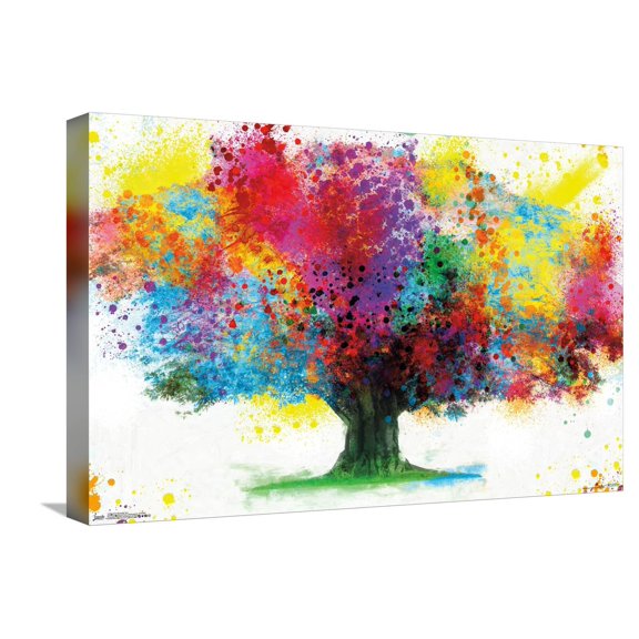 Color Bursting Tree Canvas Wall Poster, 14.725" x 22.375"