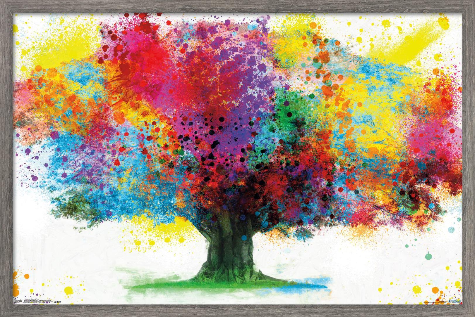 Color Bursting Tree Wall Poster, 14.725" x 22.375", Framed