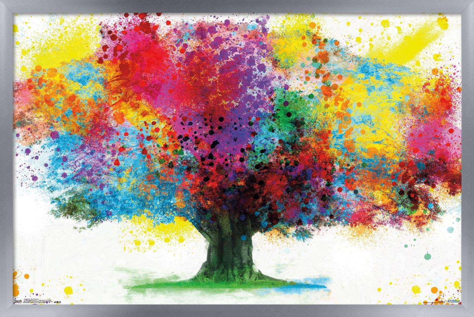 Color Bursting Tree Wall Poster, 14.725" x 22.375", Framed