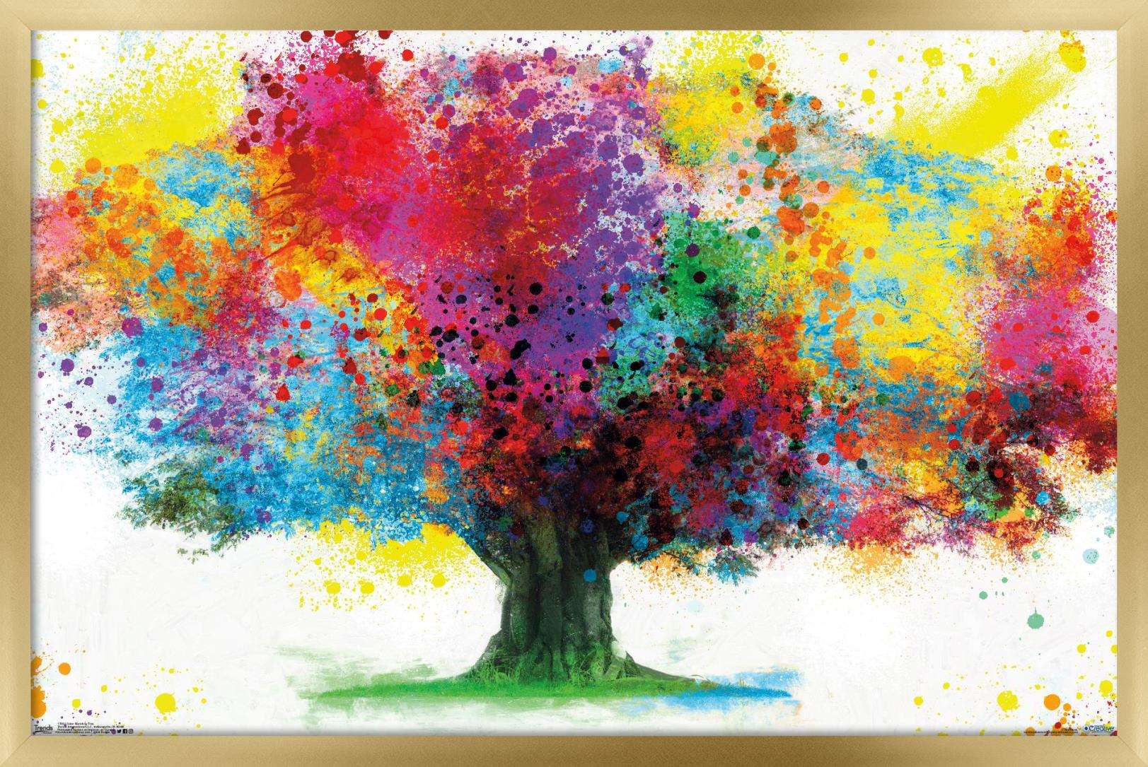 Color Bursting Tree Wall Poster, 22.375" x 34", Framed