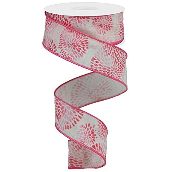 Color Bursts on Cotton Spring Easter Wired Edge Ribbon - 10 Yards (White, Multi Pink, 1.5")