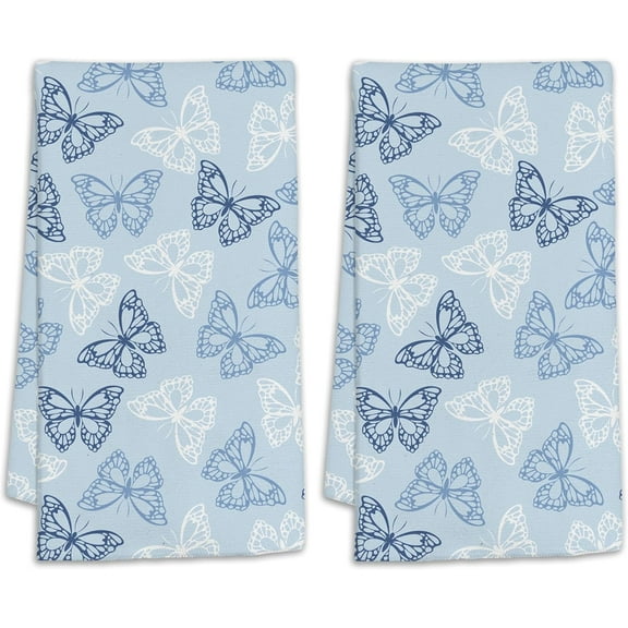 Color Butterfly Hand Towels Set of 2,Blue White Bath Hand Towels for Bathroom Decorative Soft Absorbent Dish Towels for Kitchen Bathroom Gym Hotel Spa Sport 16x24 Inches