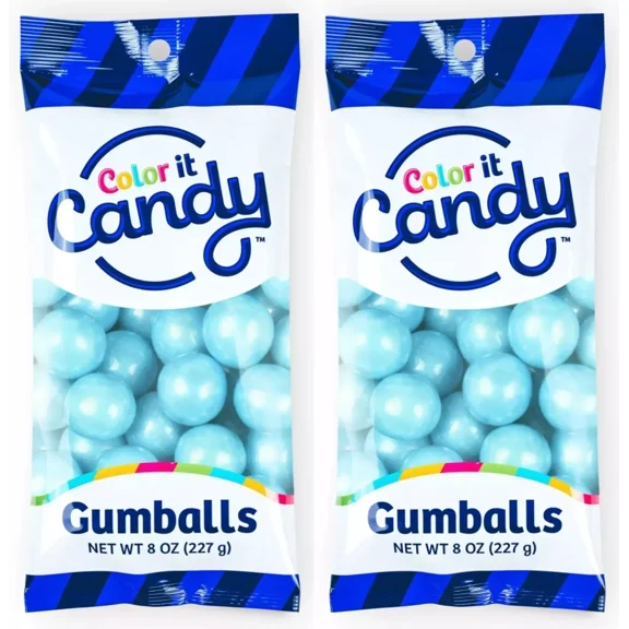 Color It Candy Shimmer Powder Blue 1 inch Gumballs 2-8 Ounce Peg Bag - 1 Pound - Perfect For Table Centerpieces, Weddings, Birthdays, Candy Buffets, & Party Favors.
