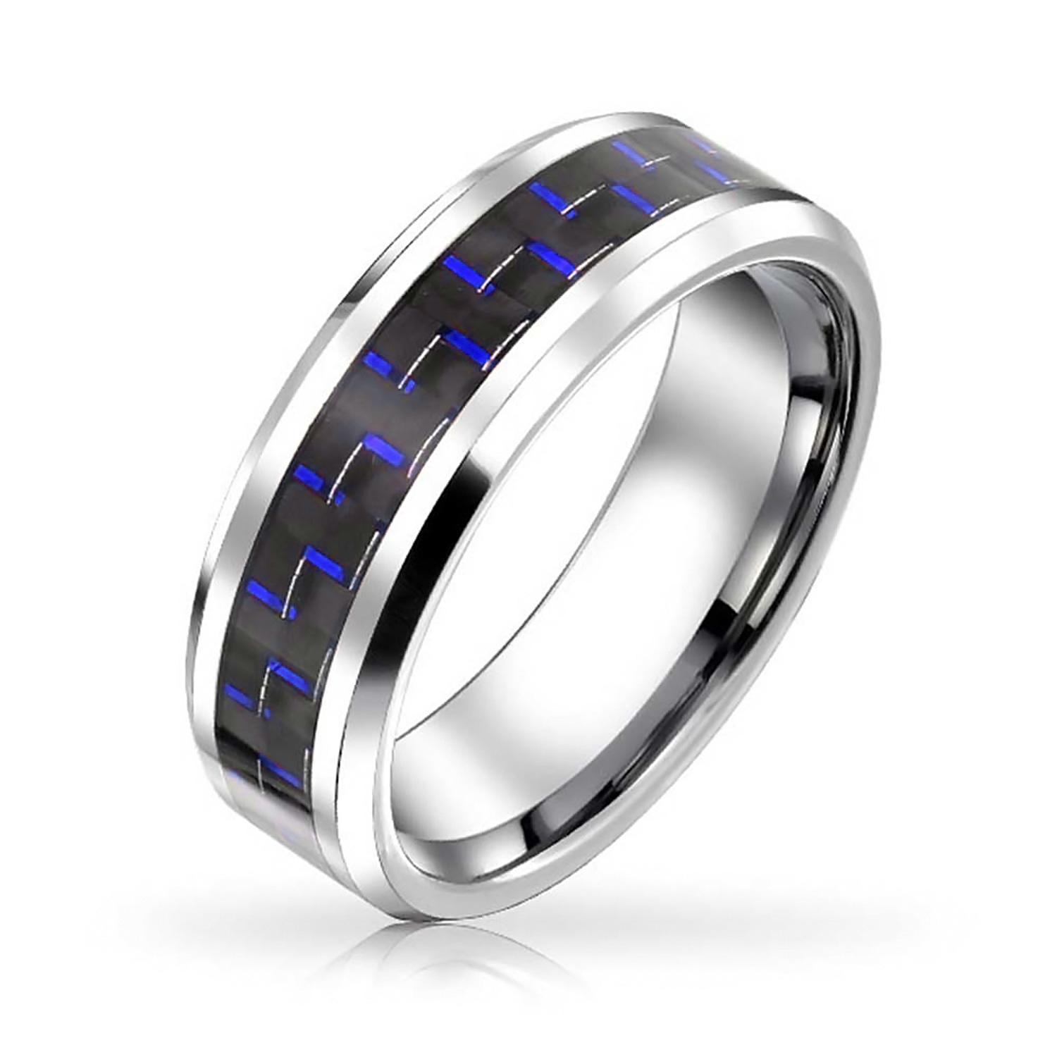 Titanium Polished Blue Carbon Fiber Inlay Ring