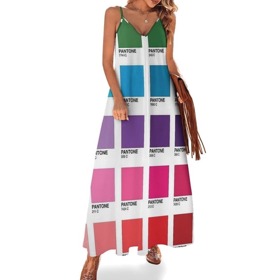 Color Card Sleeveless Suspender Dress Summer Fashion Casual Long Dress