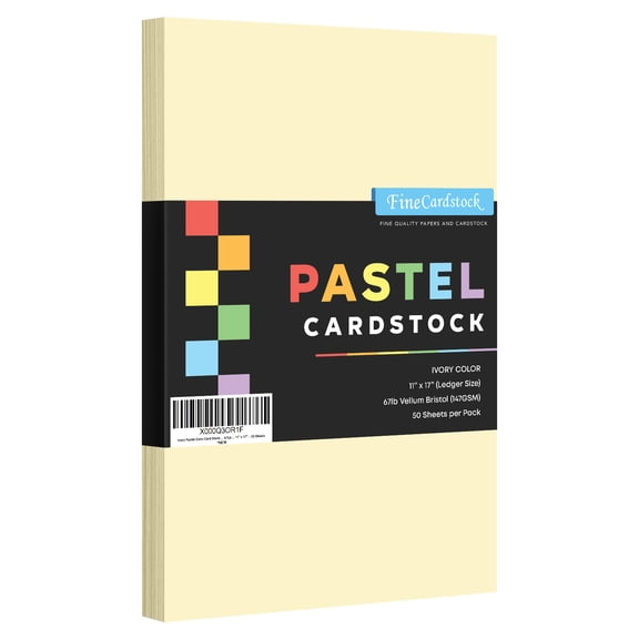 Color Card Stock Paper, 11" x 17", 50 Sheets Per Pack - Ivory