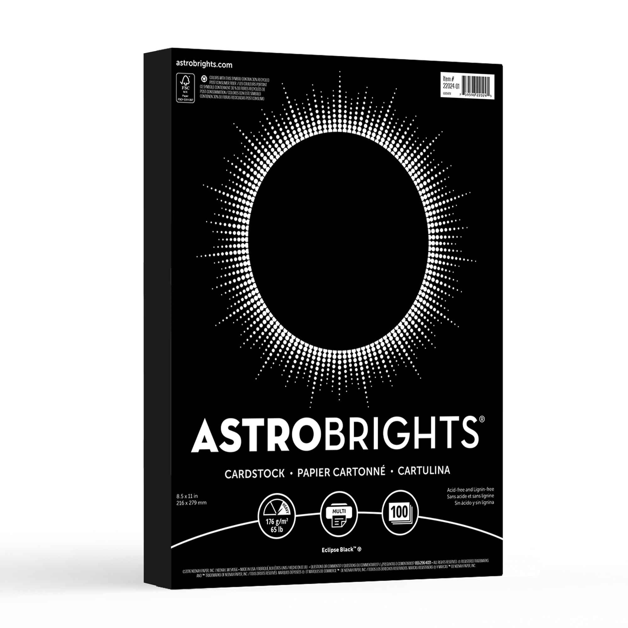 Color Cardstock, 65 Lb, 8.5 X 11, Eclipse Black, 100/pack | Bundle of 5